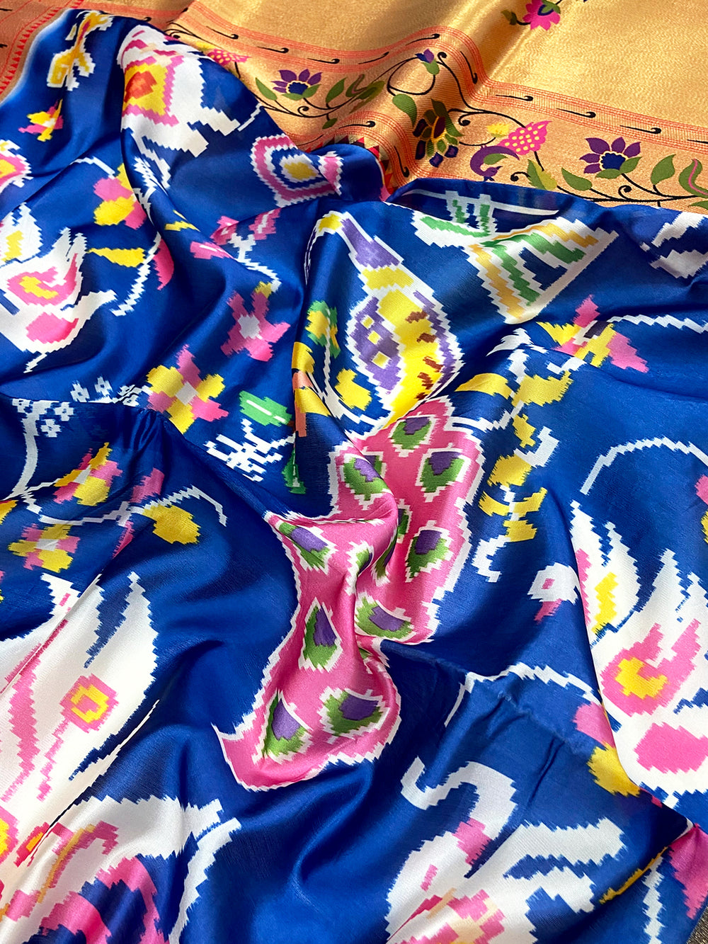 Navy Blue Paithani Pallu Digital Print Saree