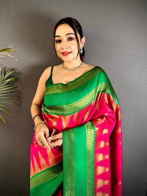 Pink Rudraksha Temple Weave Katan Silk Saree