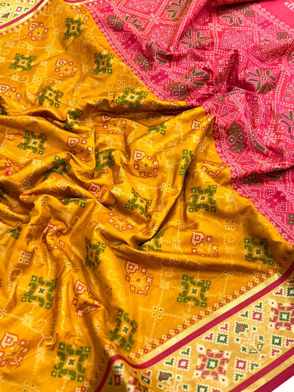 Yellow Pochampally Patola Soft Silk Saree