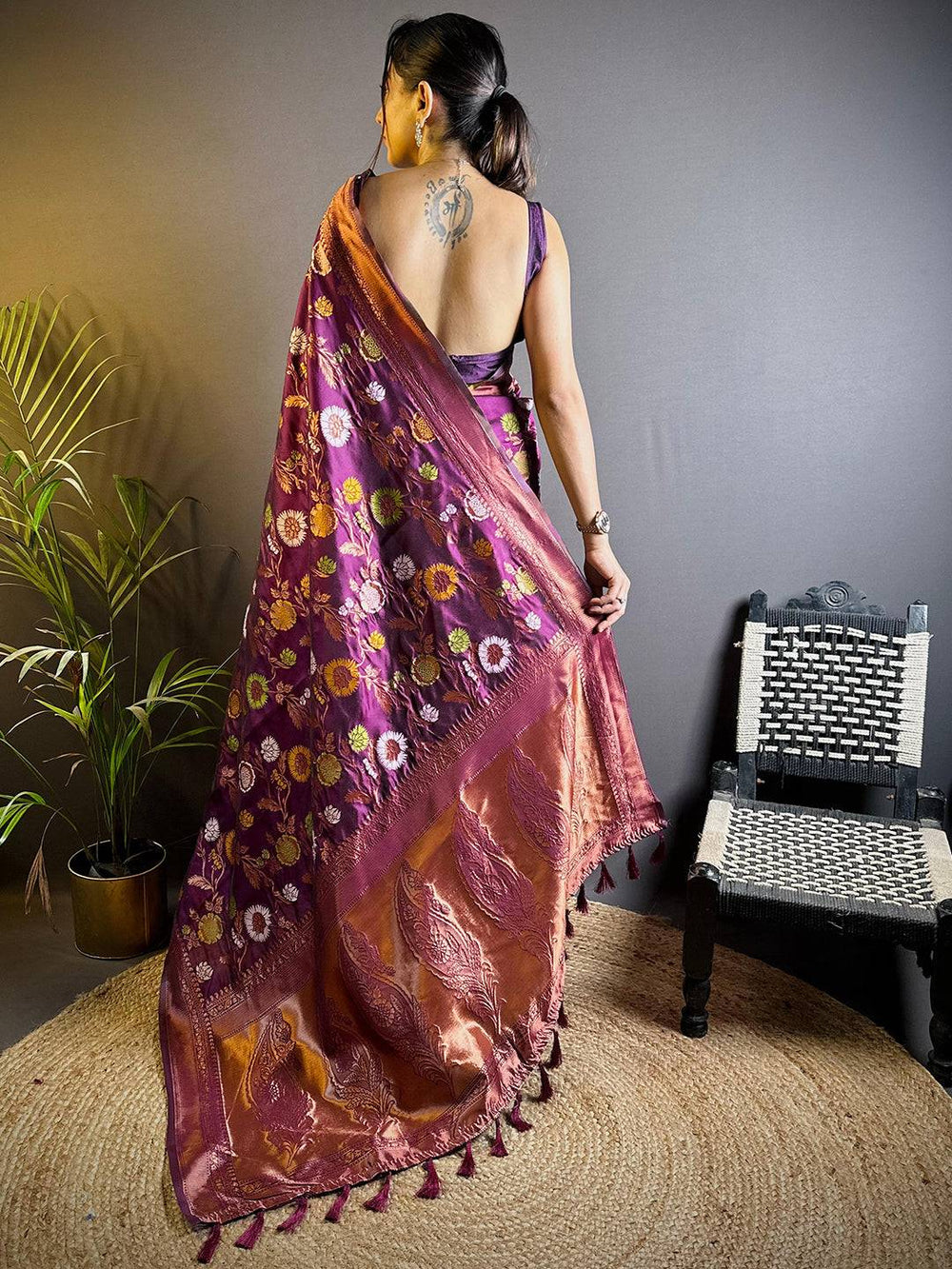 Dark Magenta Banarasi Silk Zari Butta Saree