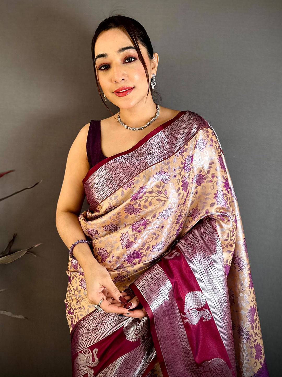 Beige Dharmavaram Double Ikkat Saree