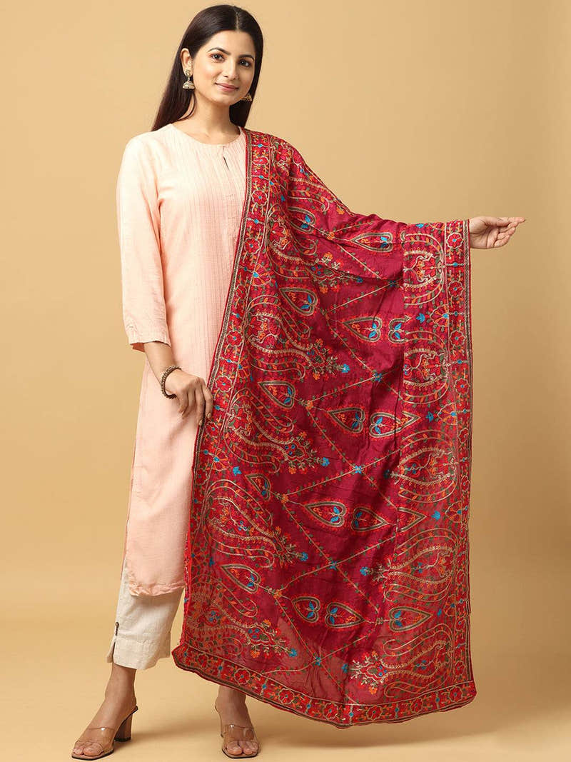Wine Pink Floral Pashmina Dupatta