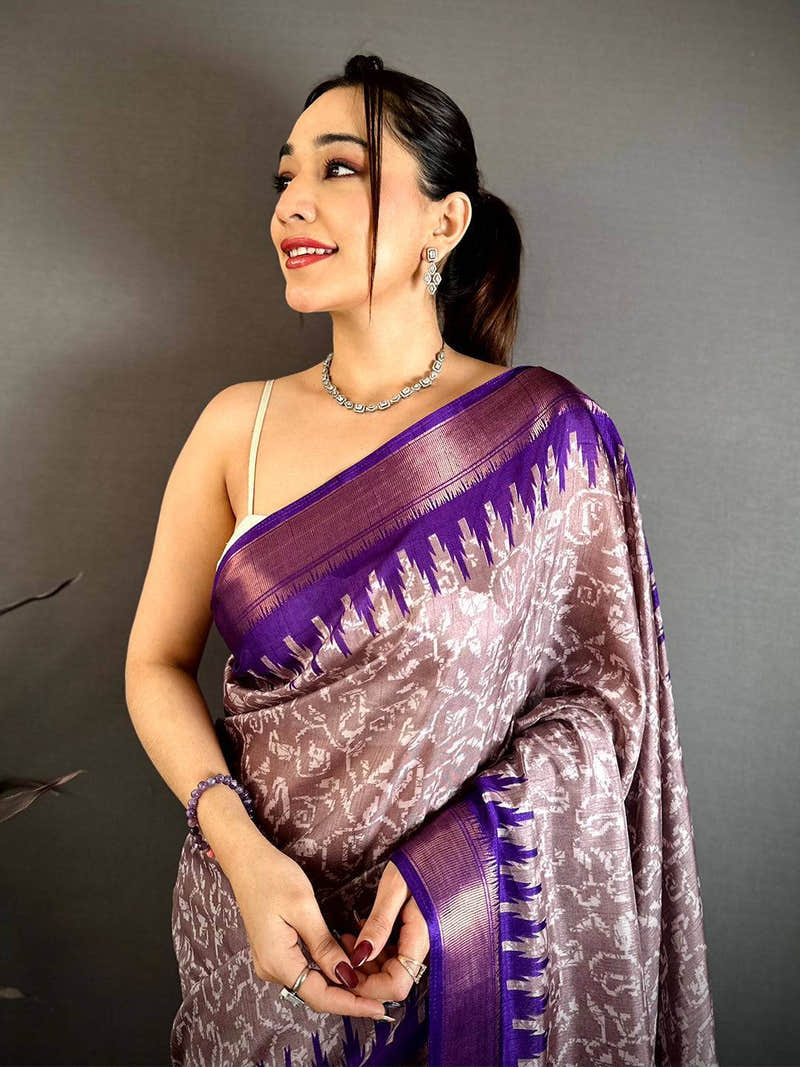 Purple Pearl Ikkat Dola Silk Saree