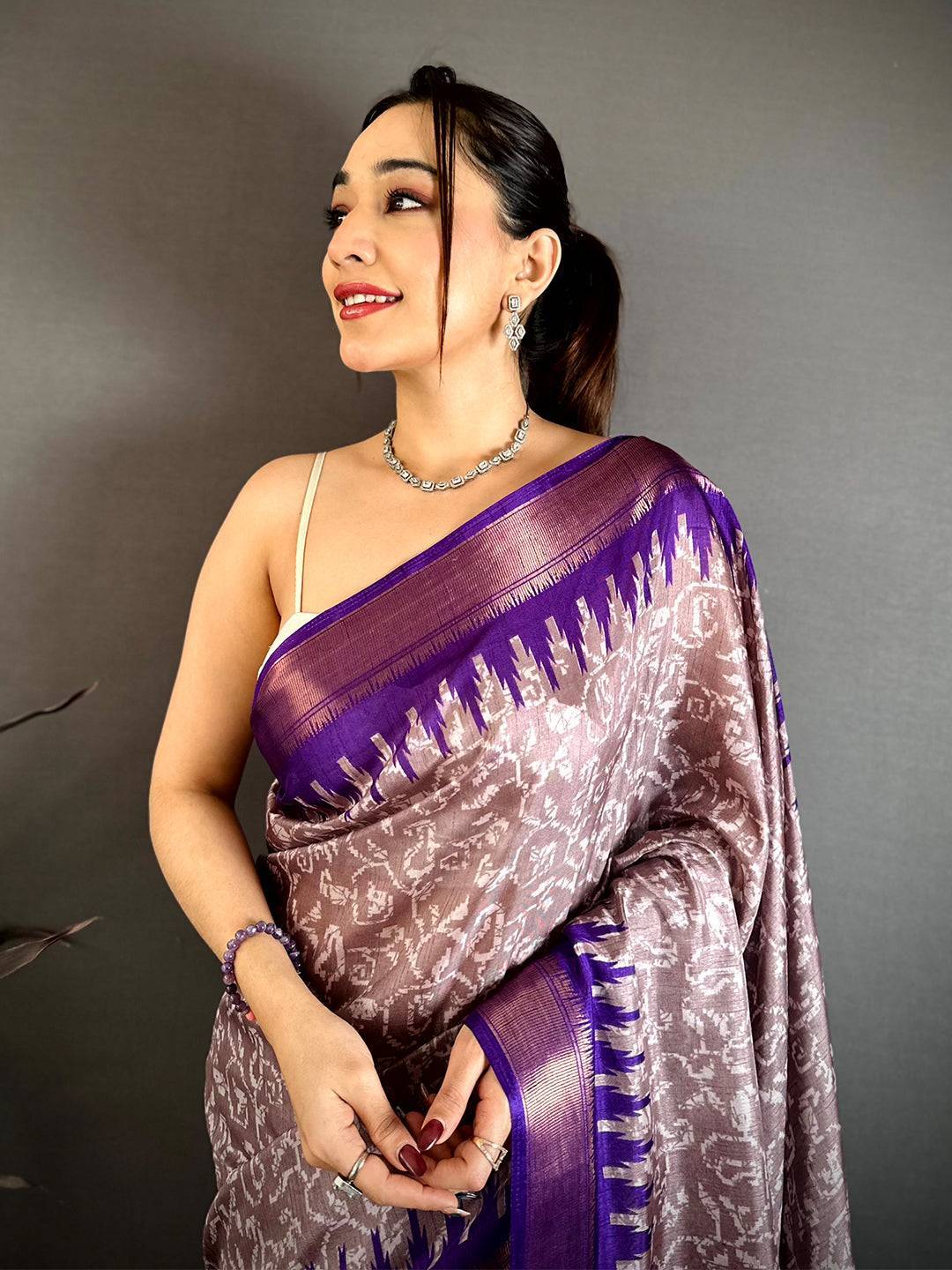 Purple Pearl Ikkat Dola Silk Saree