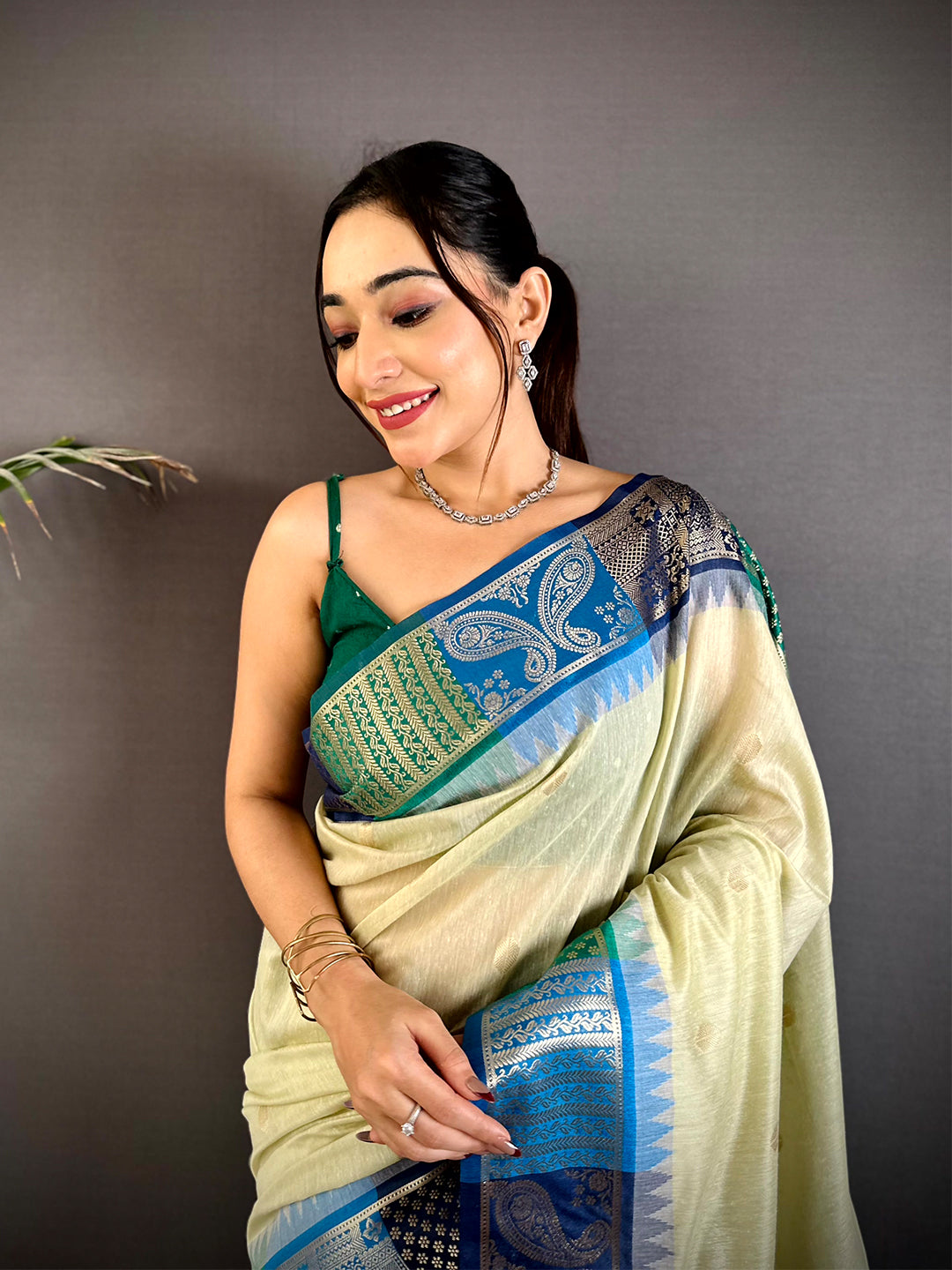 Pista Soft Mull Kanchi Pattu Saree