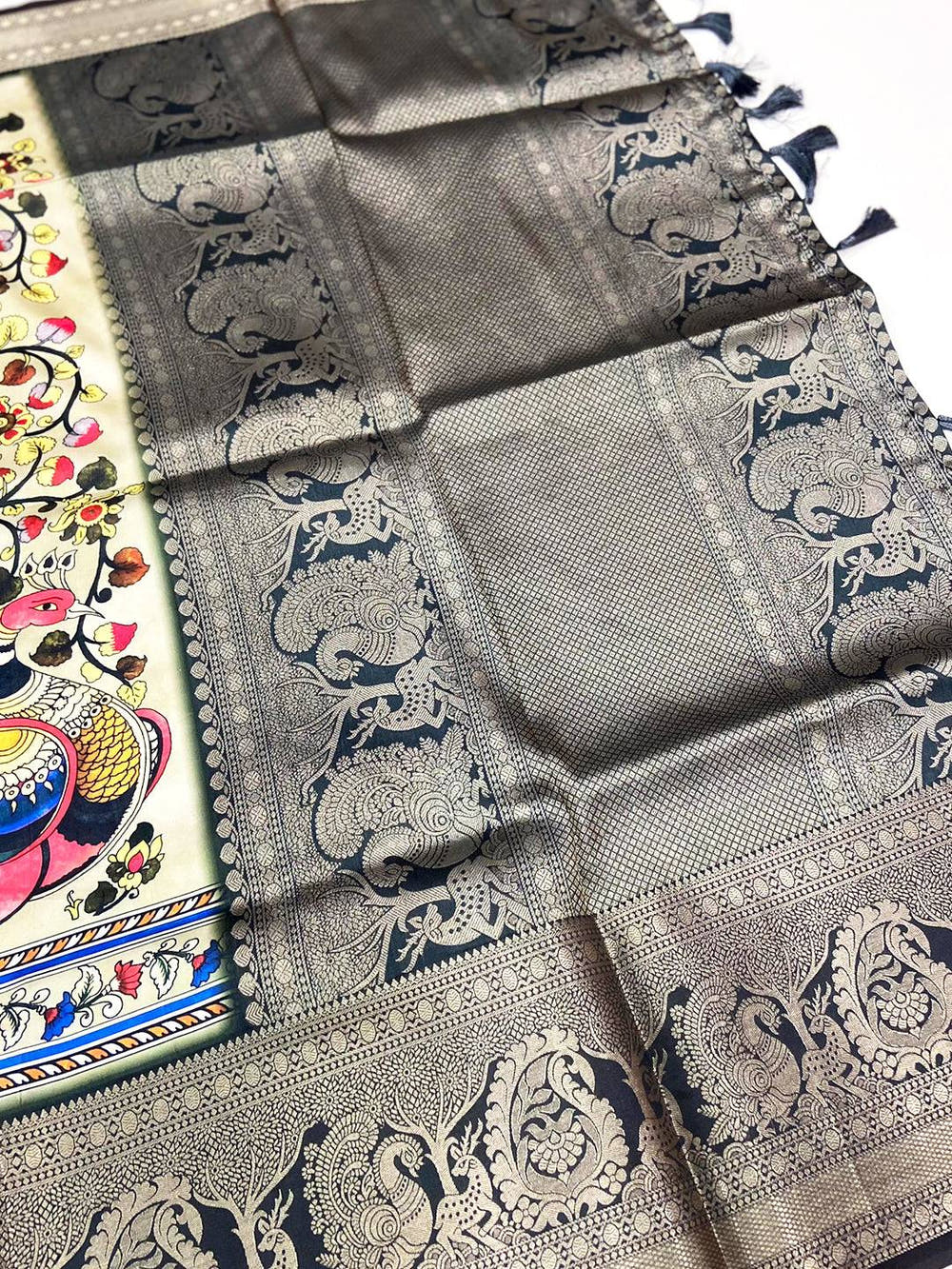 Grey Kalamkari Digital Print Pattu Saree