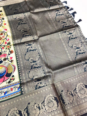 Grey Kalamkari Digital Print Pattu Saree