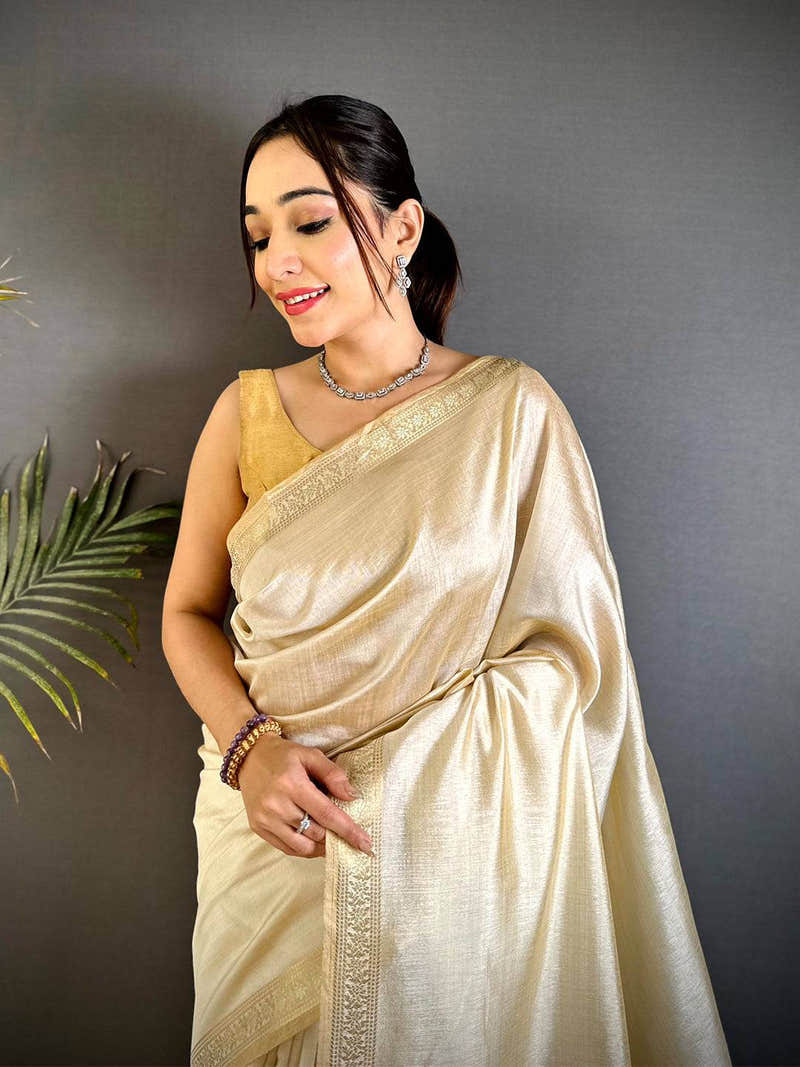Classic Beige Saree With Gold Zari Border