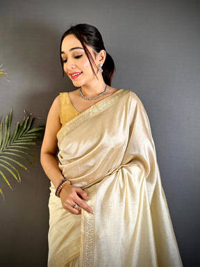 Classic Beige Saree With Gold Zari Border
