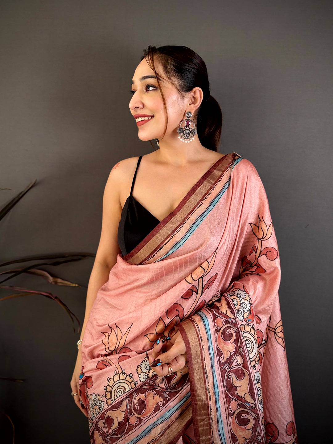 Classic Kalamkari Lotus Tussar Saree