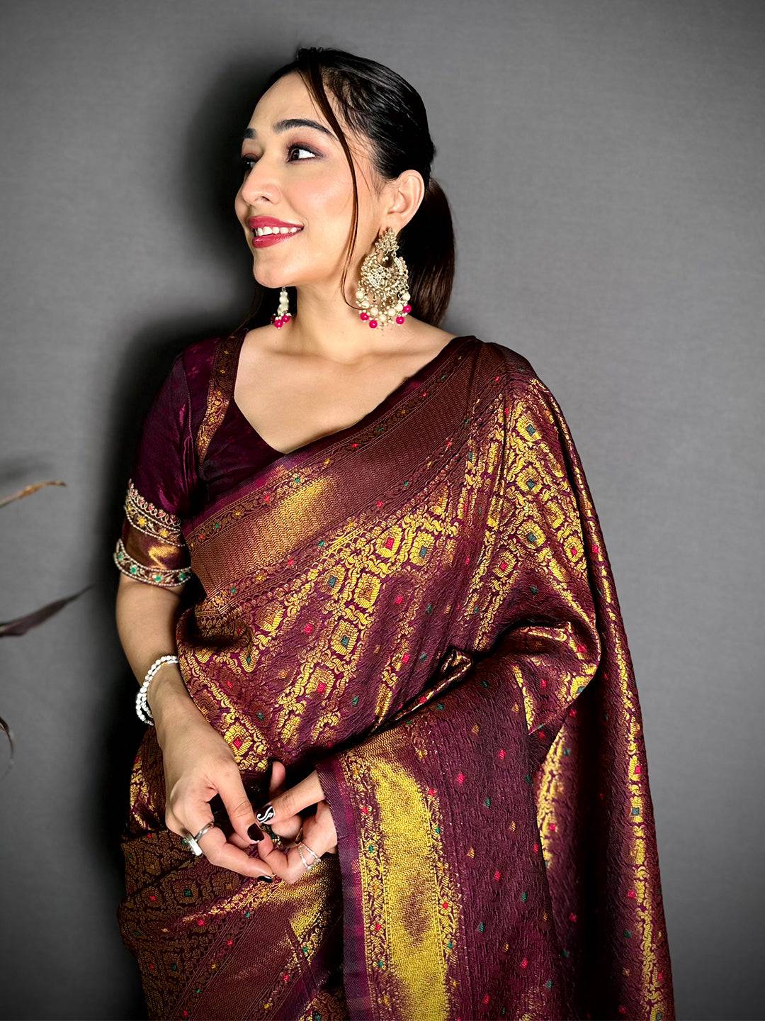 Classic Soft Silk Geometric Woven Saree
