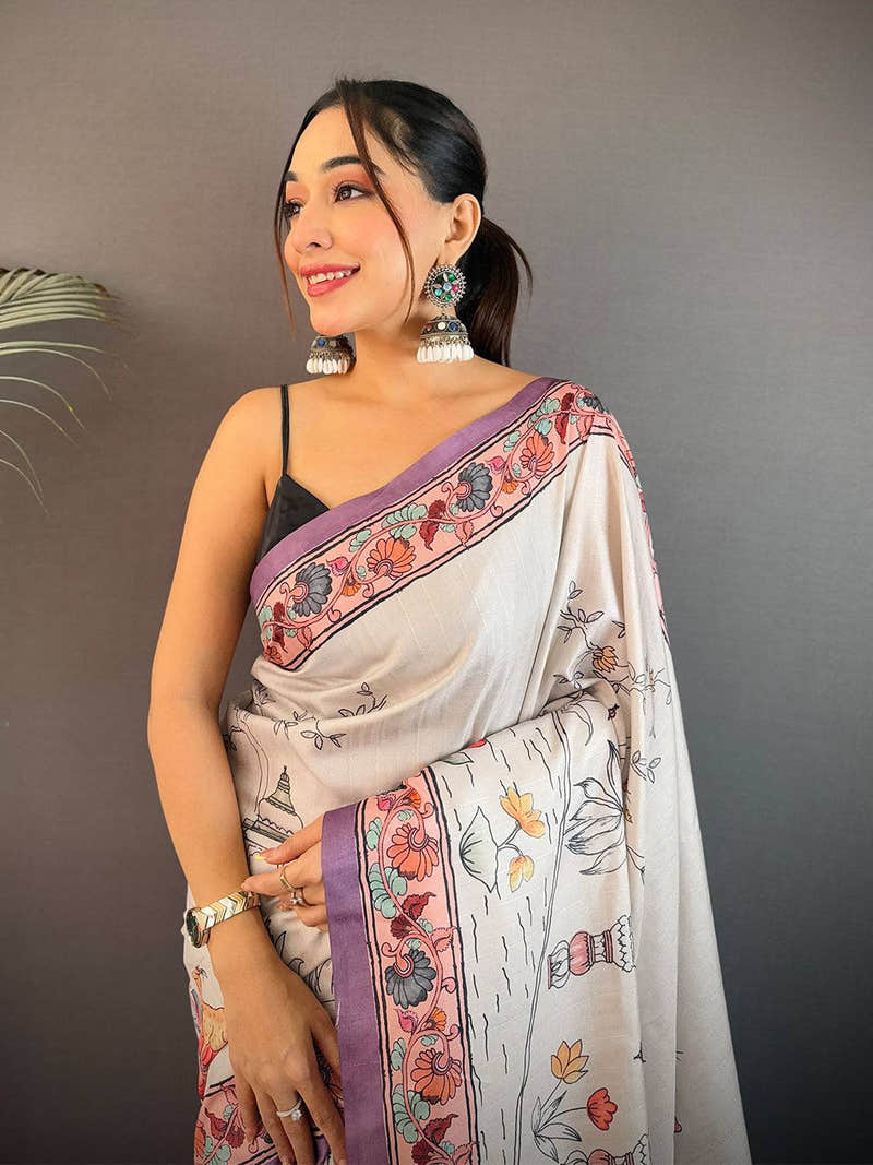 Artful Tussar Kalamkari Print Saree