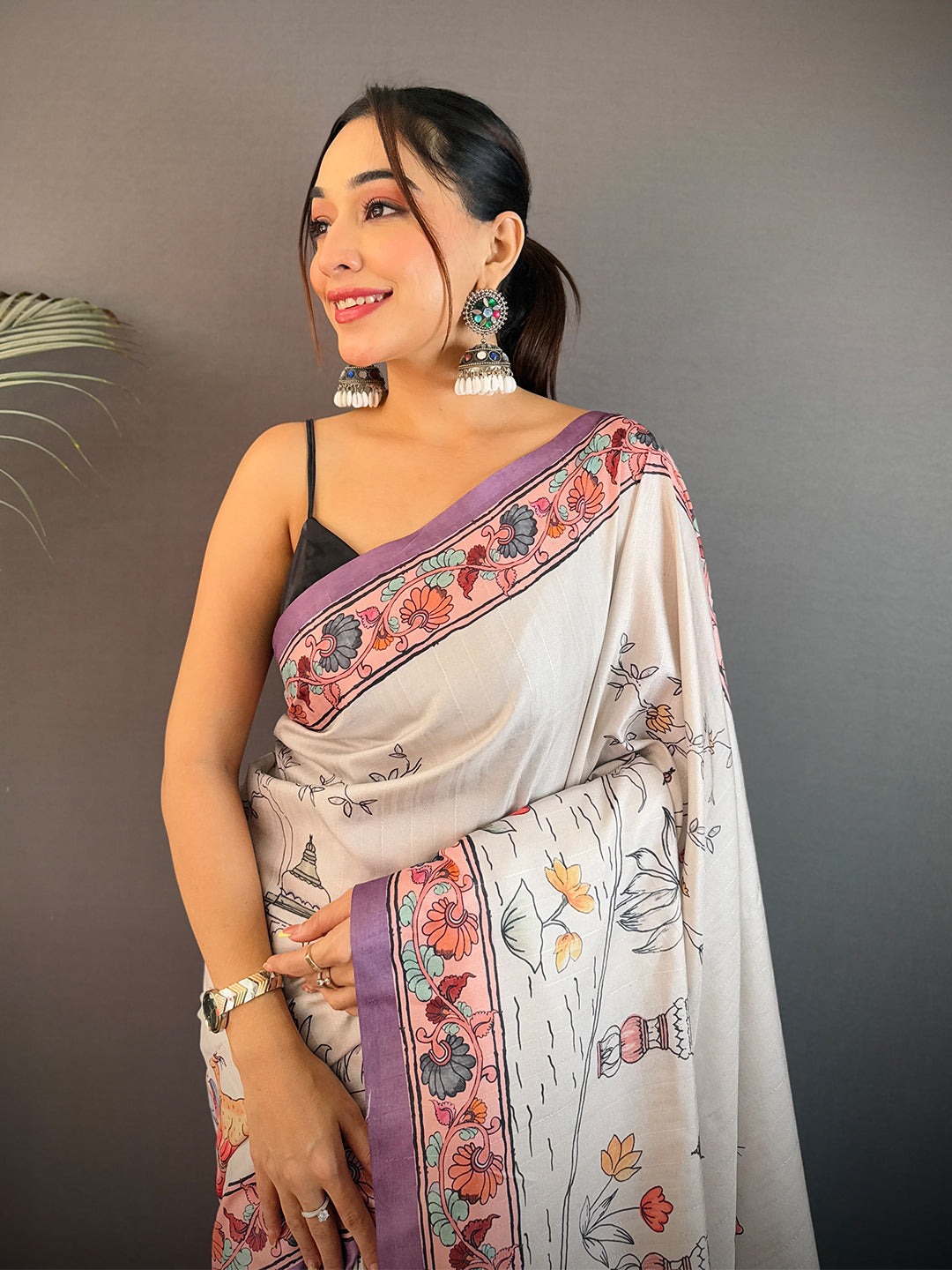 Artful Tussar Kalamkari Print Saree