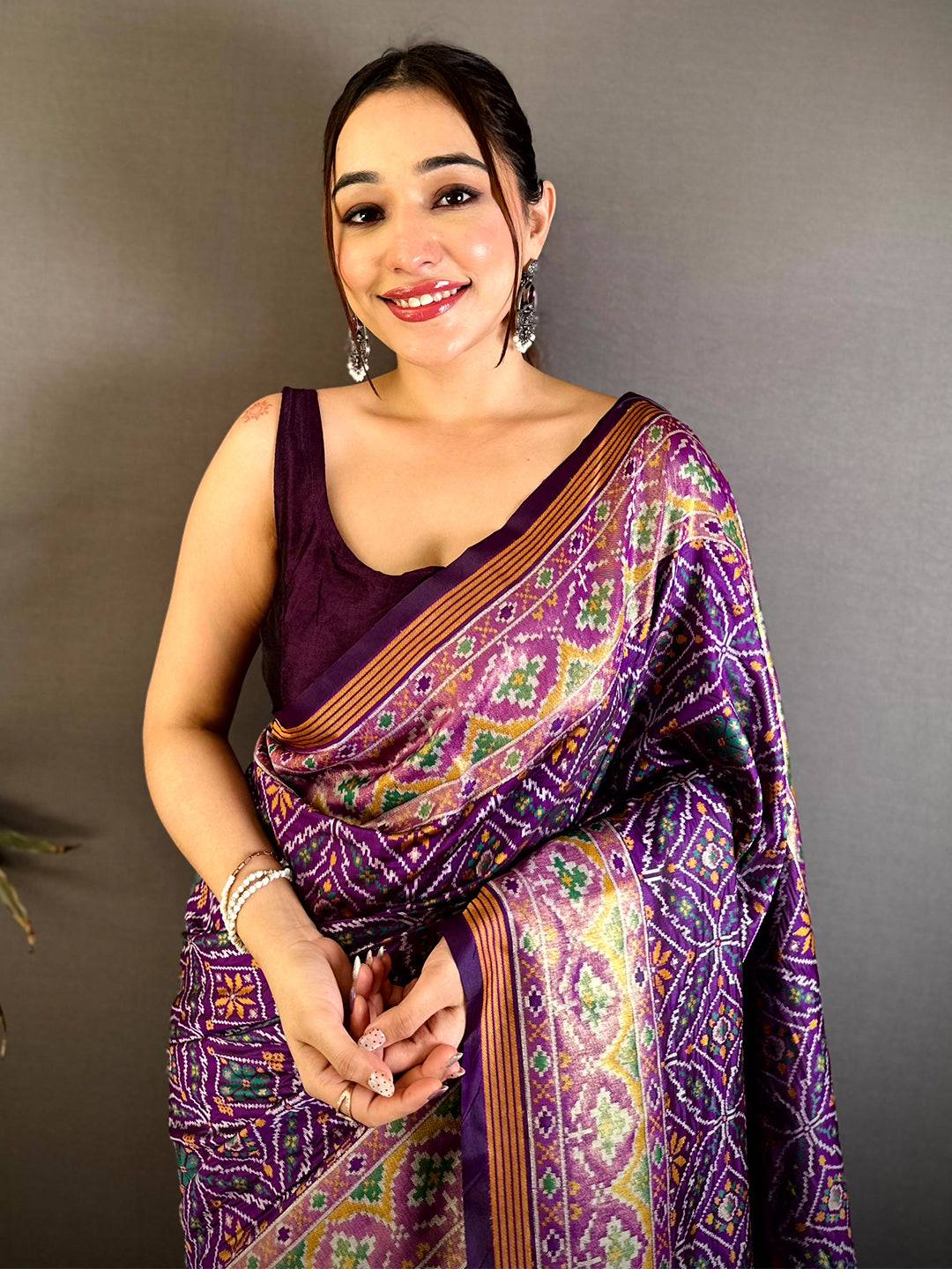 Vibrant Purple Soft Silk Patola Weaving Saree