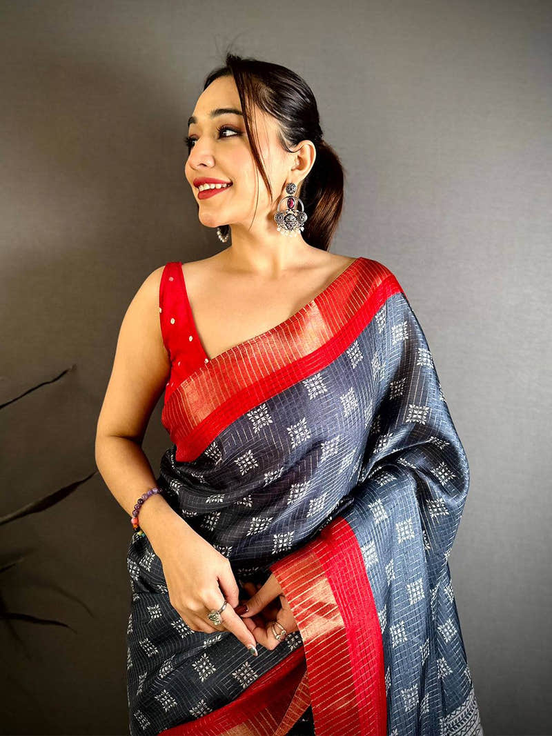 Artistic Tussar Black Zari Weave Saree