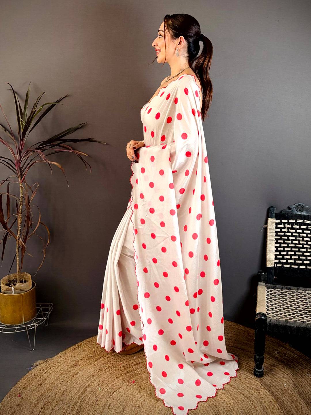 Soft Chinnon Chiffon Polka Dot Saree

