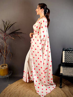 Soft Chinnon Chiffon Polka Dot Saree

