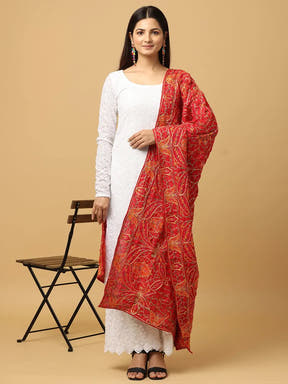 Front view of Red Poly Chiffon Pashmina Dupatta