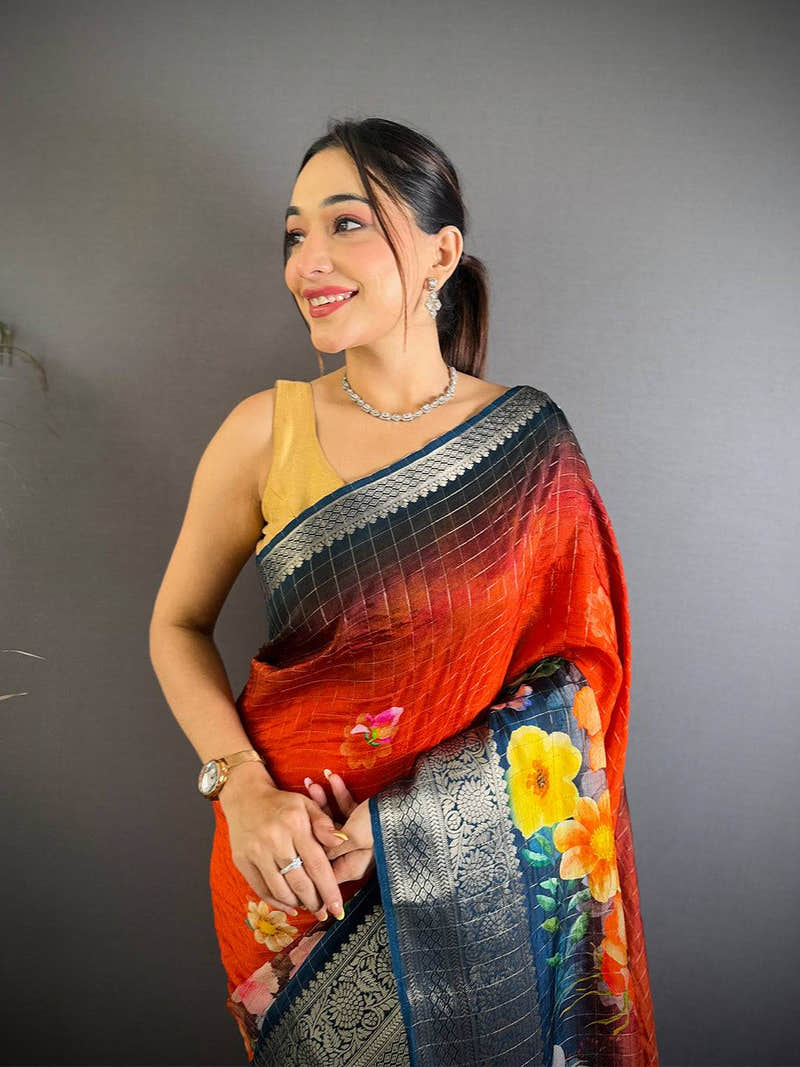 Ombre Pure Viscose Floral Saree