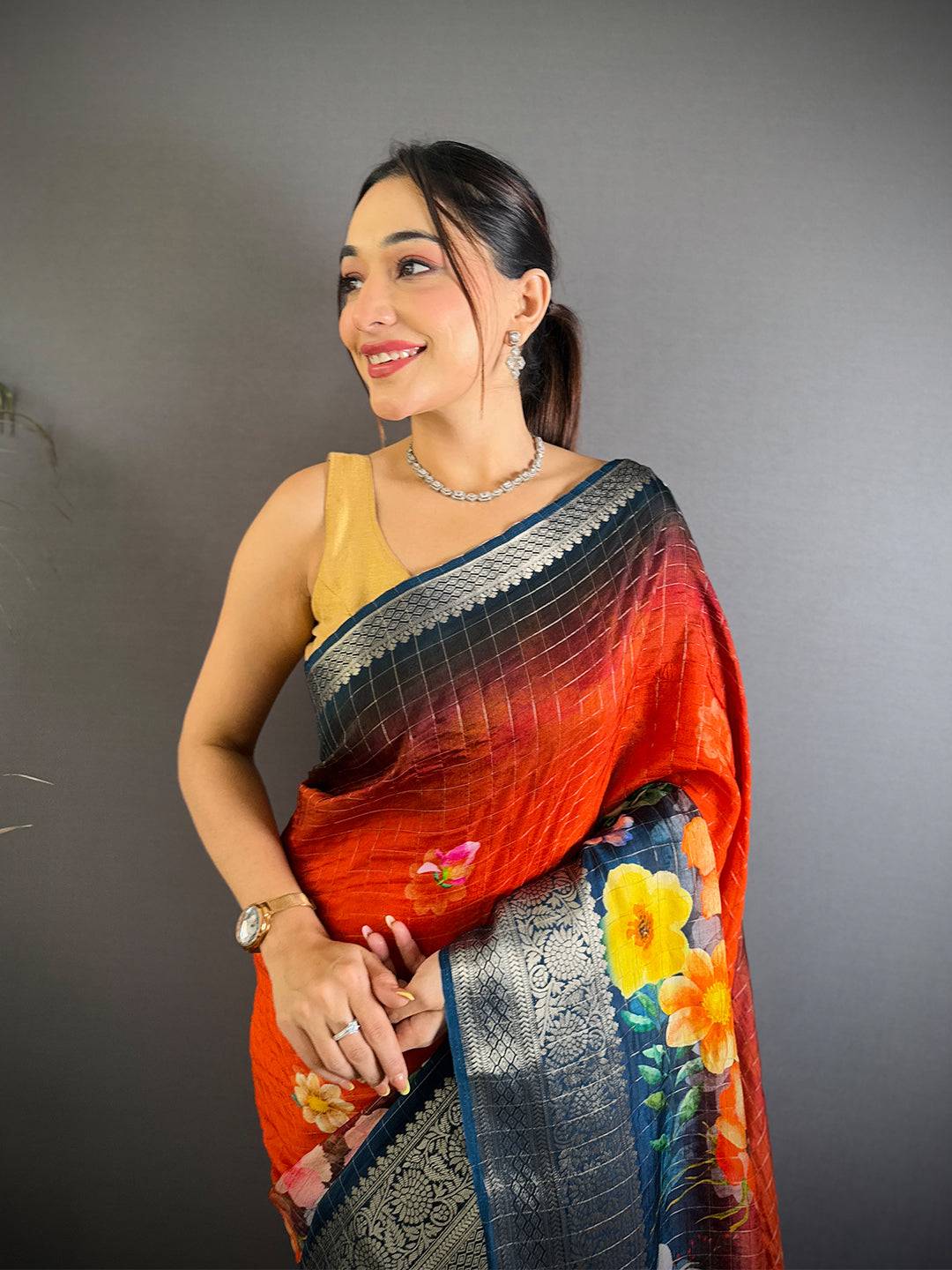 Ombre Pure Viscose Floral Saree