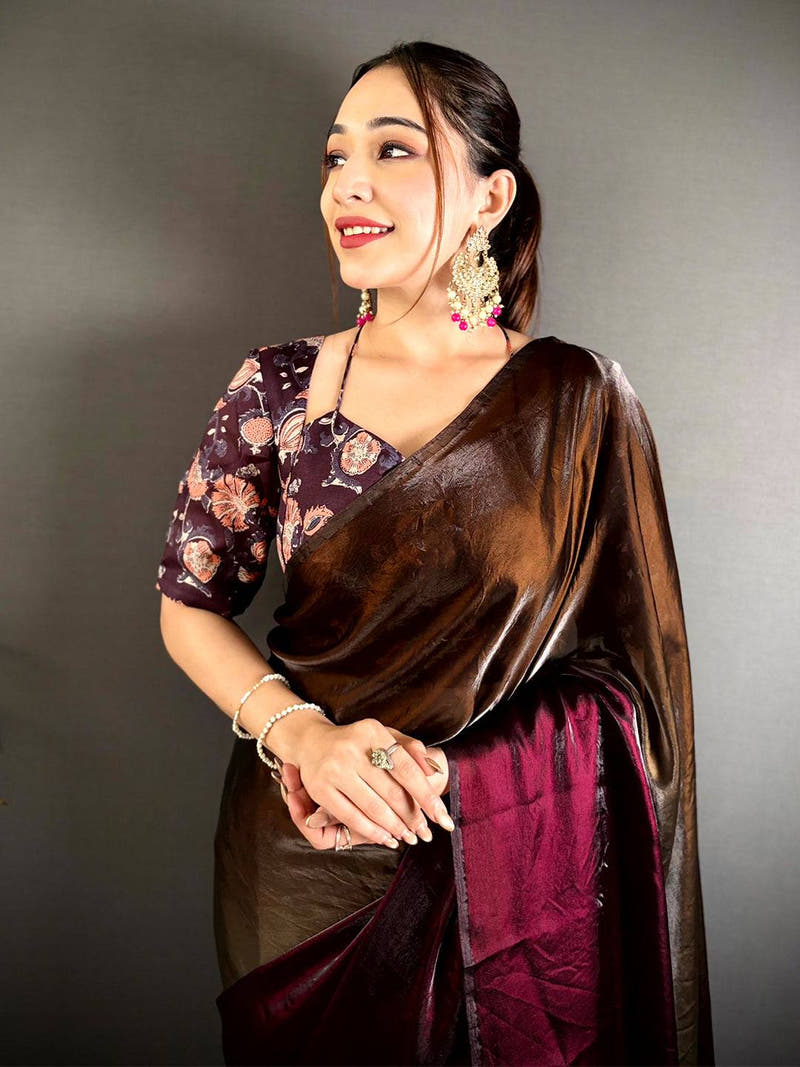 Ombre Glass Satin Chiffon Silk Saree