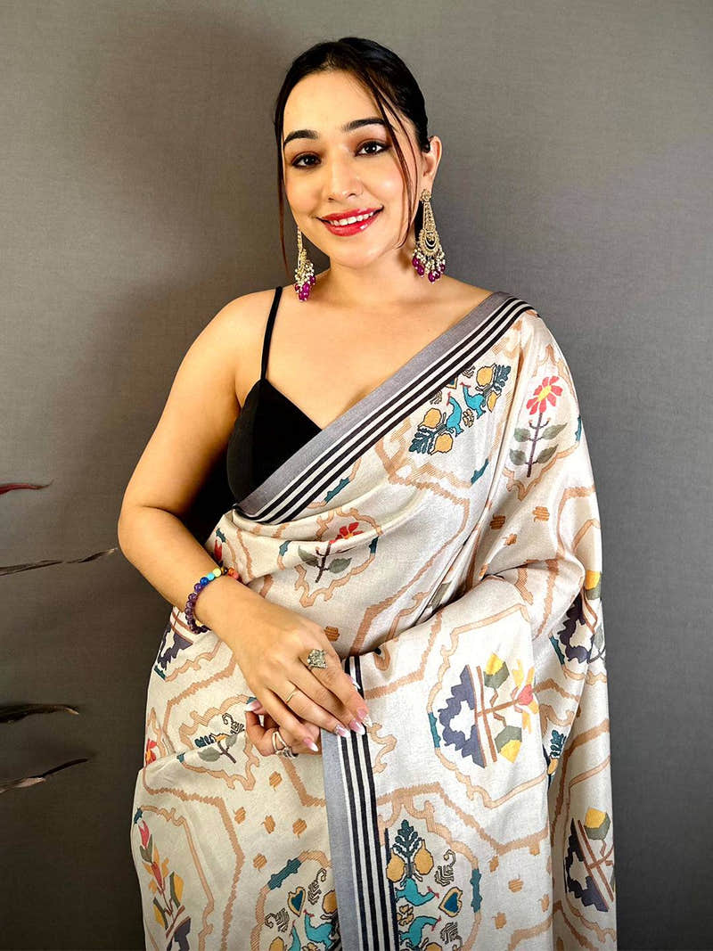 Radiance Kalamkari Geometric Tussar Saree