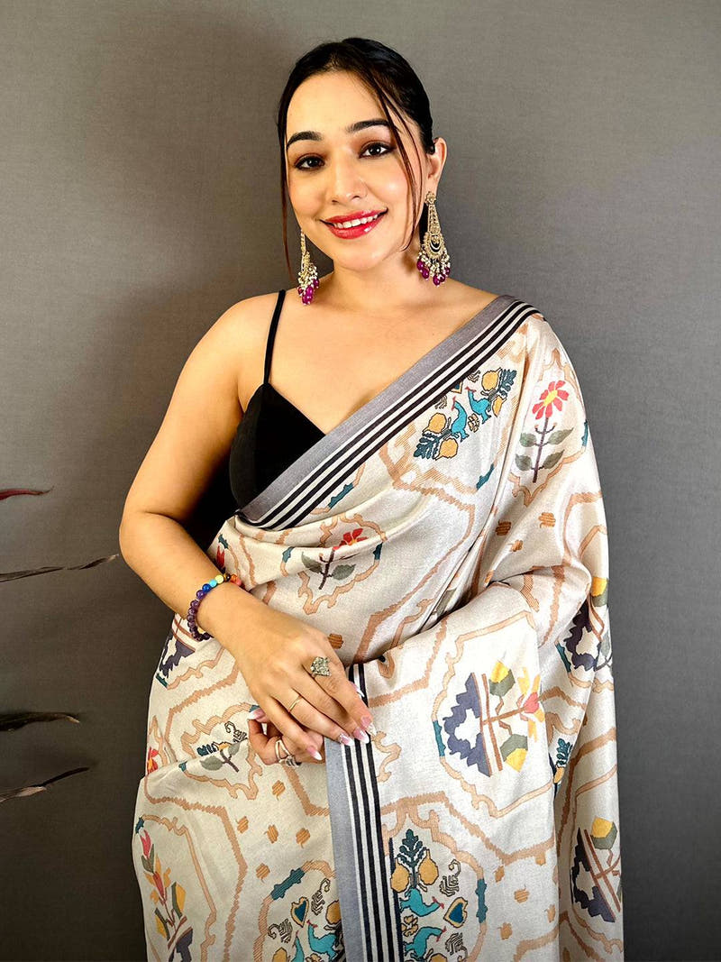 Radiance Kalamkari Geometric Tussar Saree