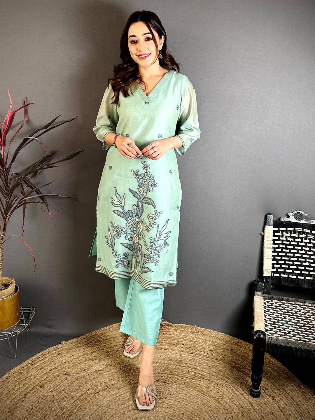 Sage Green Floral Weave Dress