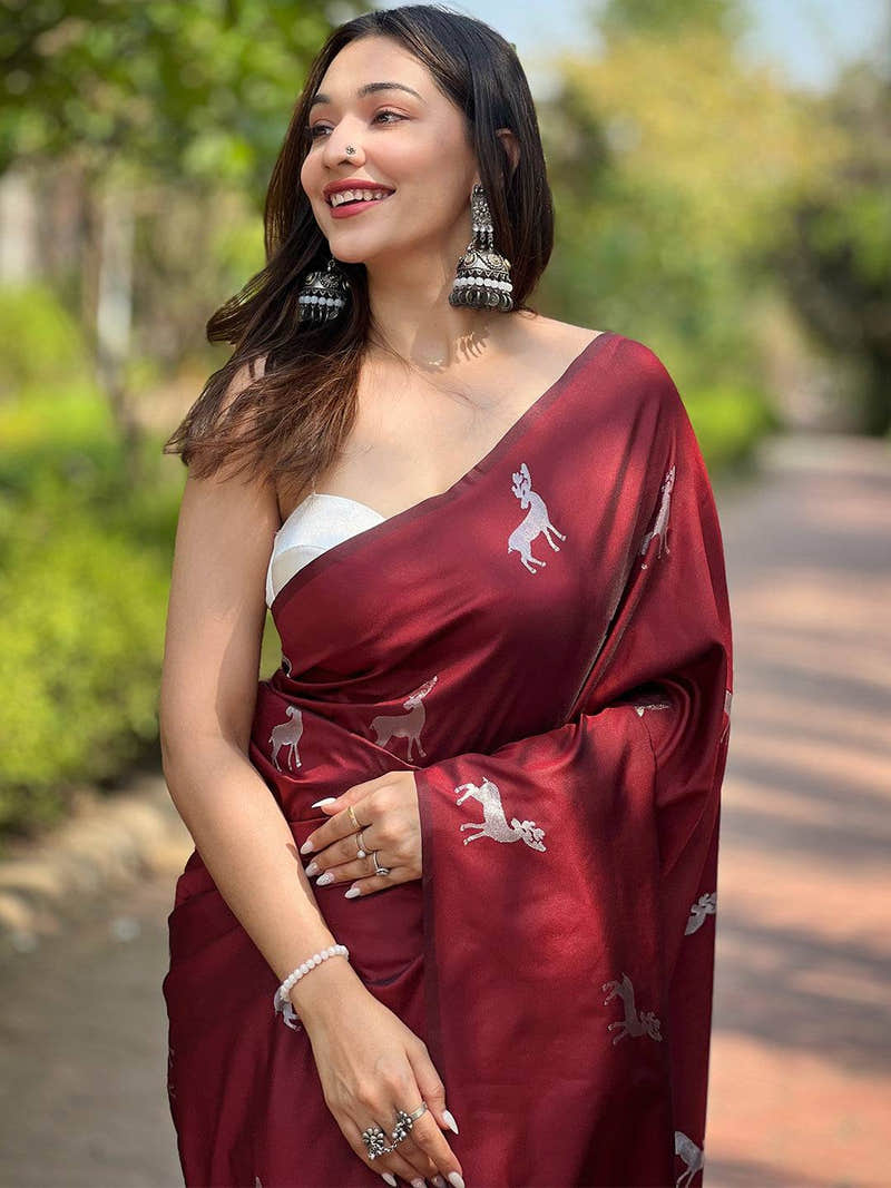 Maroon Soft Silk Saree With Poster Weaving Zari Pallu