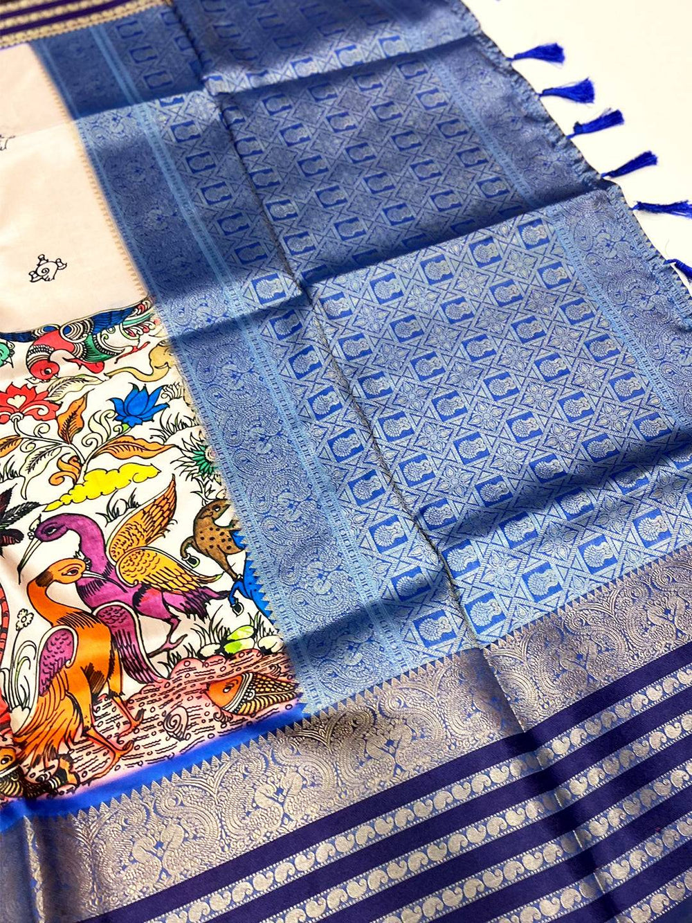 Light Peach Kalamkari Banarasi Silk Saree