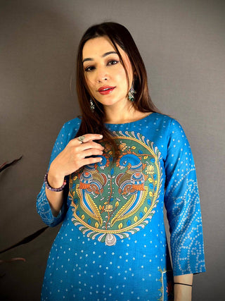 Kalamkari Boat Neck Mul Kurti