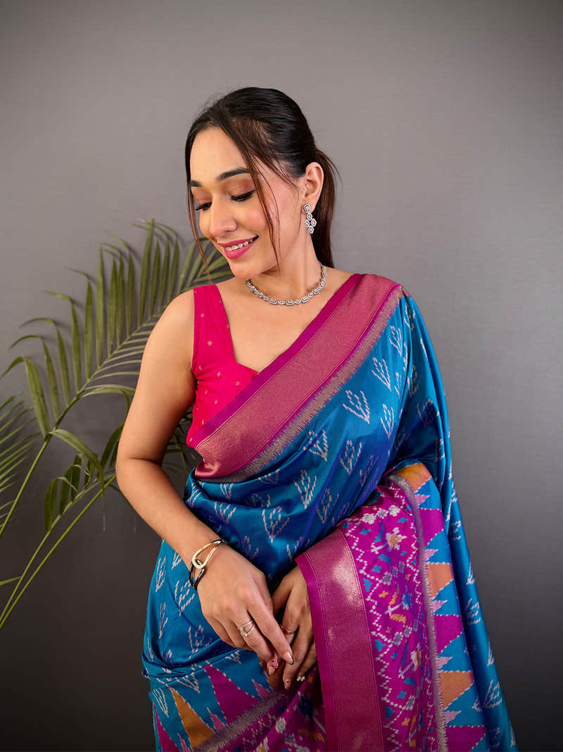 Ethereal Sky Blue Soft Silk Ikkat Saree