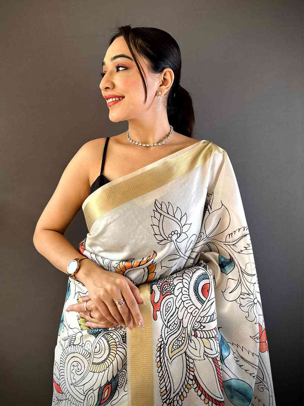 Radiant Pen Kalamkari Soft Tissue Silk Saree