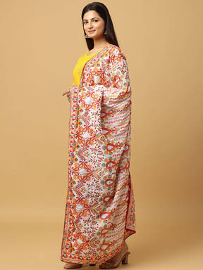 Side view of colorful threadwork pashmina dupatta