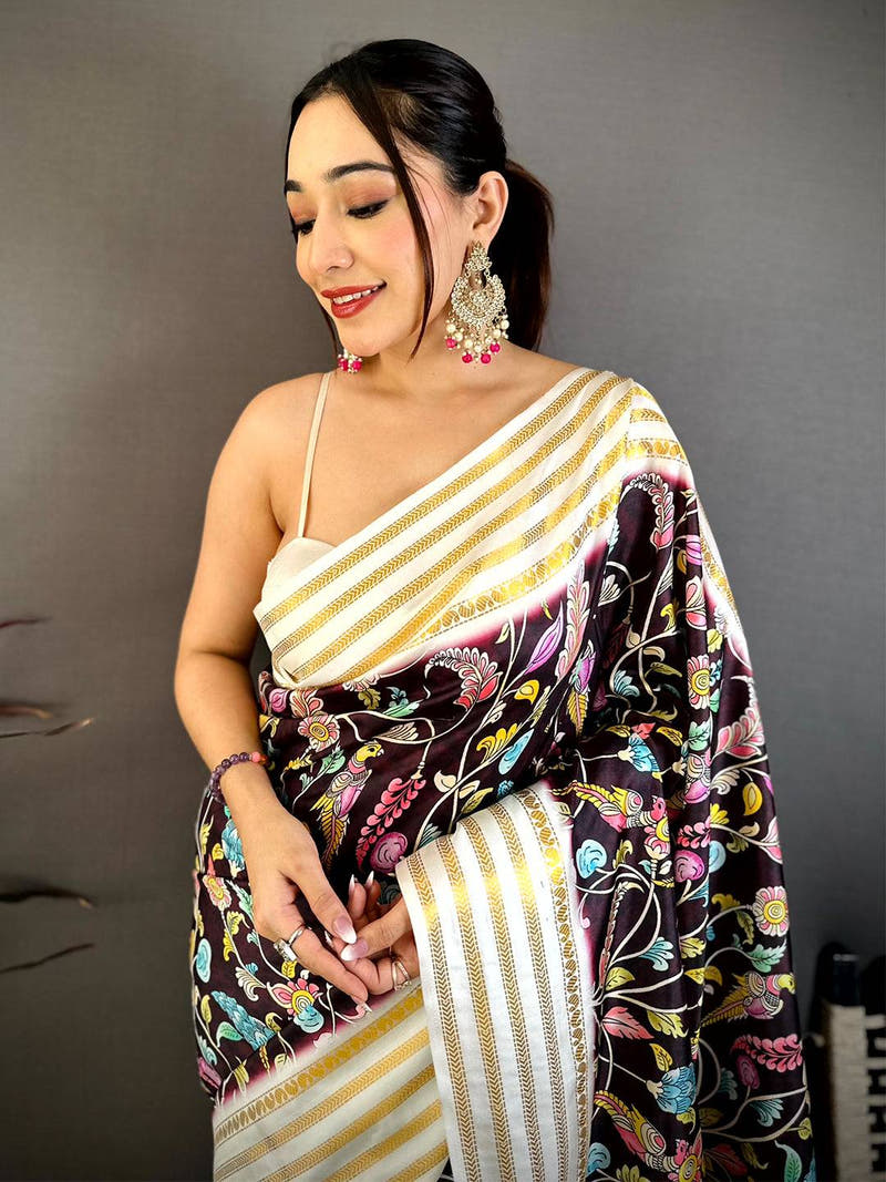 Opulent Gold 5 Line Zari Kalamkari Saree