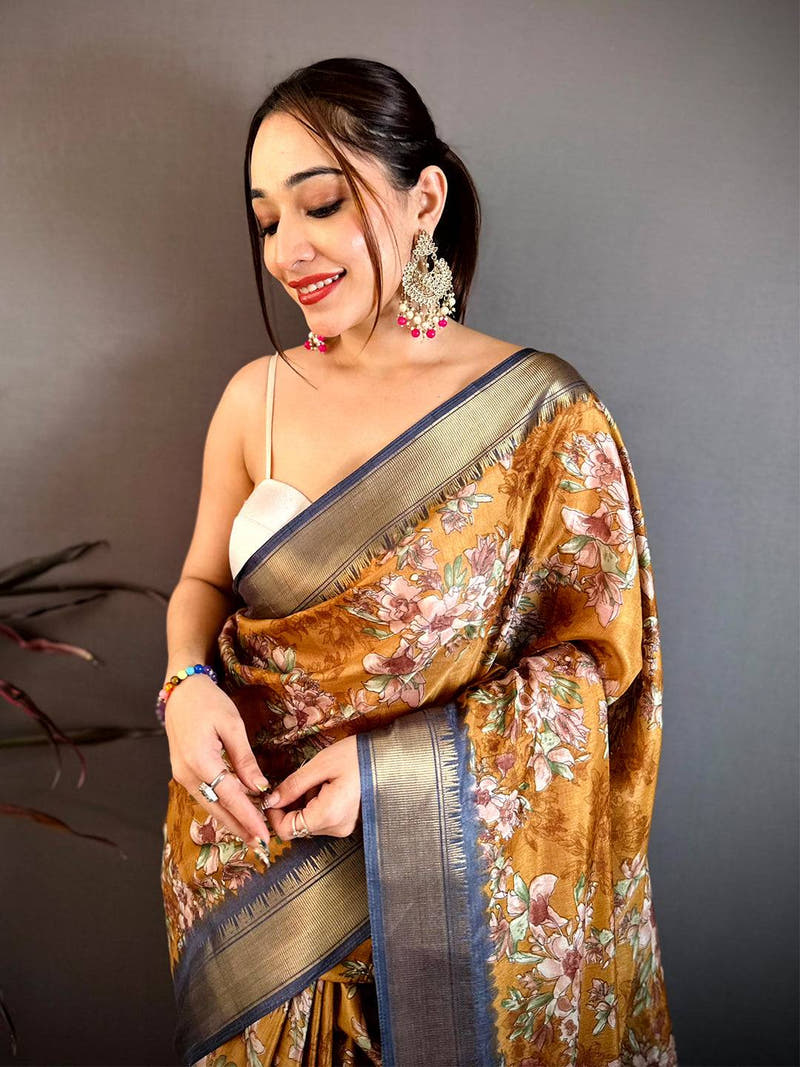 Classic Floral Printed Soft Dola Saree
