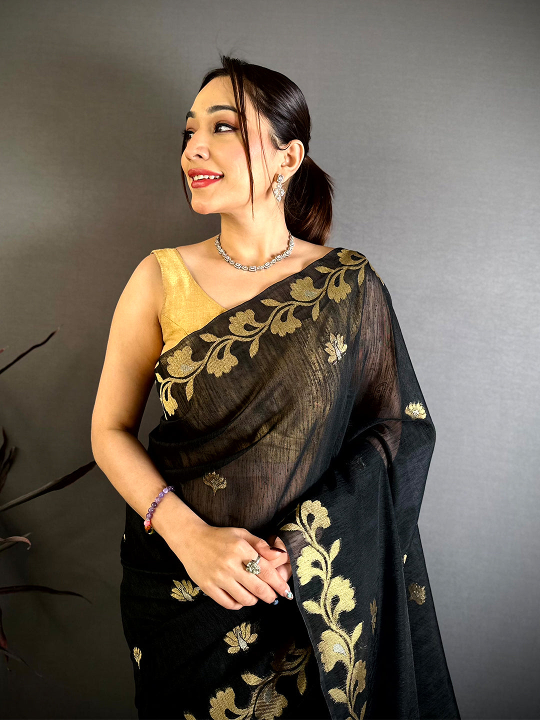 Black Peacock Zari Munga Saree