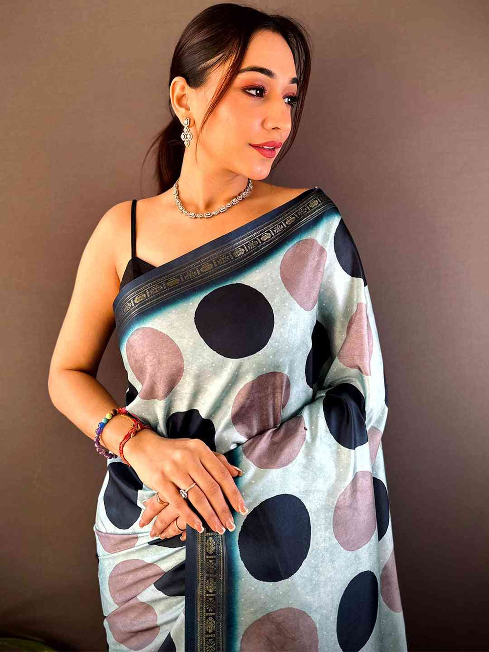 Sky Blue Soft Silk Polka Dot Print Saree