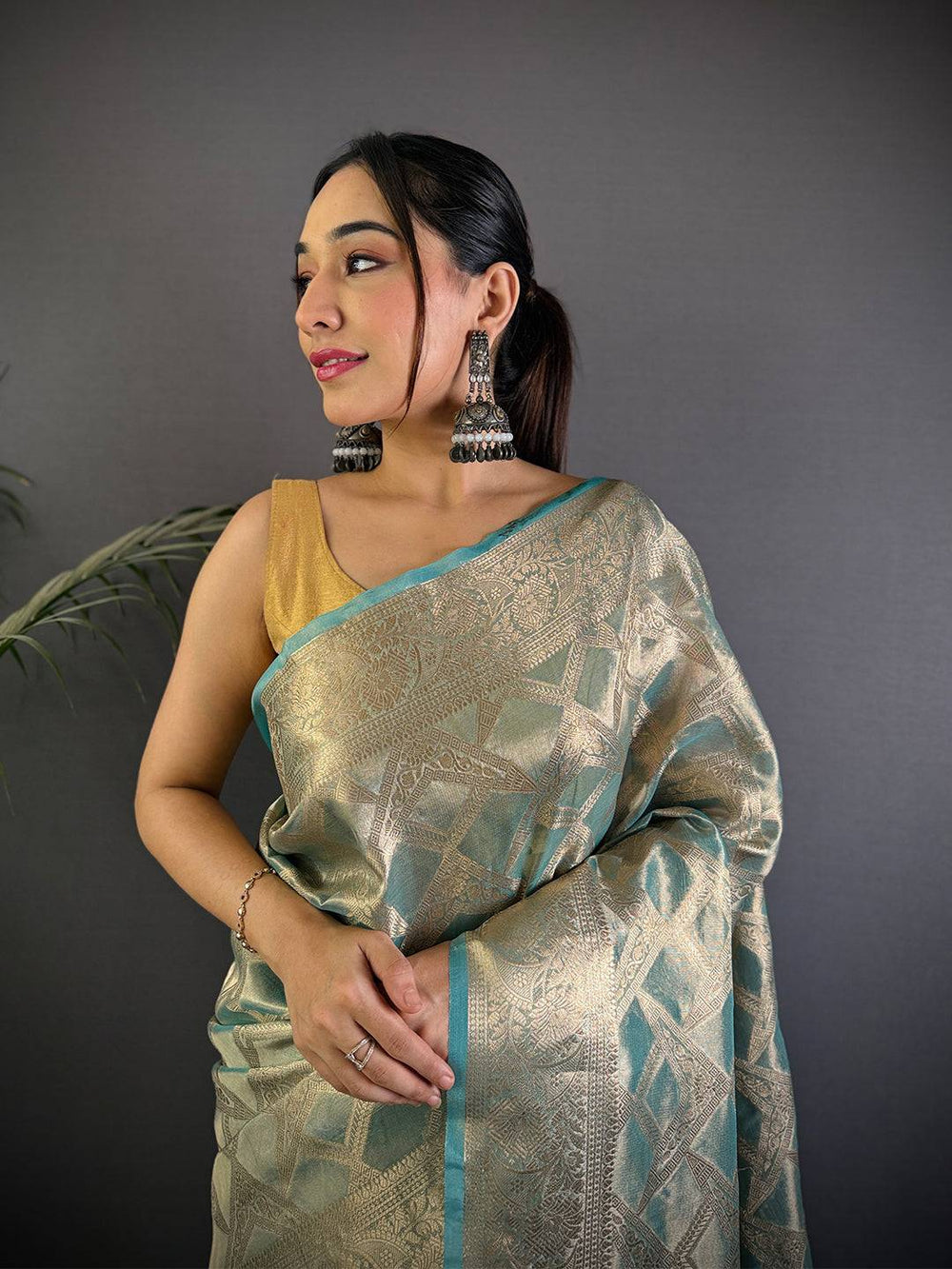 Blue Tissue Jarokha Zari Weaving Saree