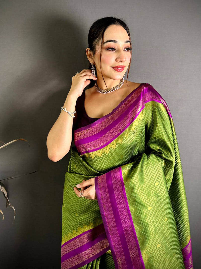 Lime Green Banarasi Katan Silk Gadwal Zari Saree