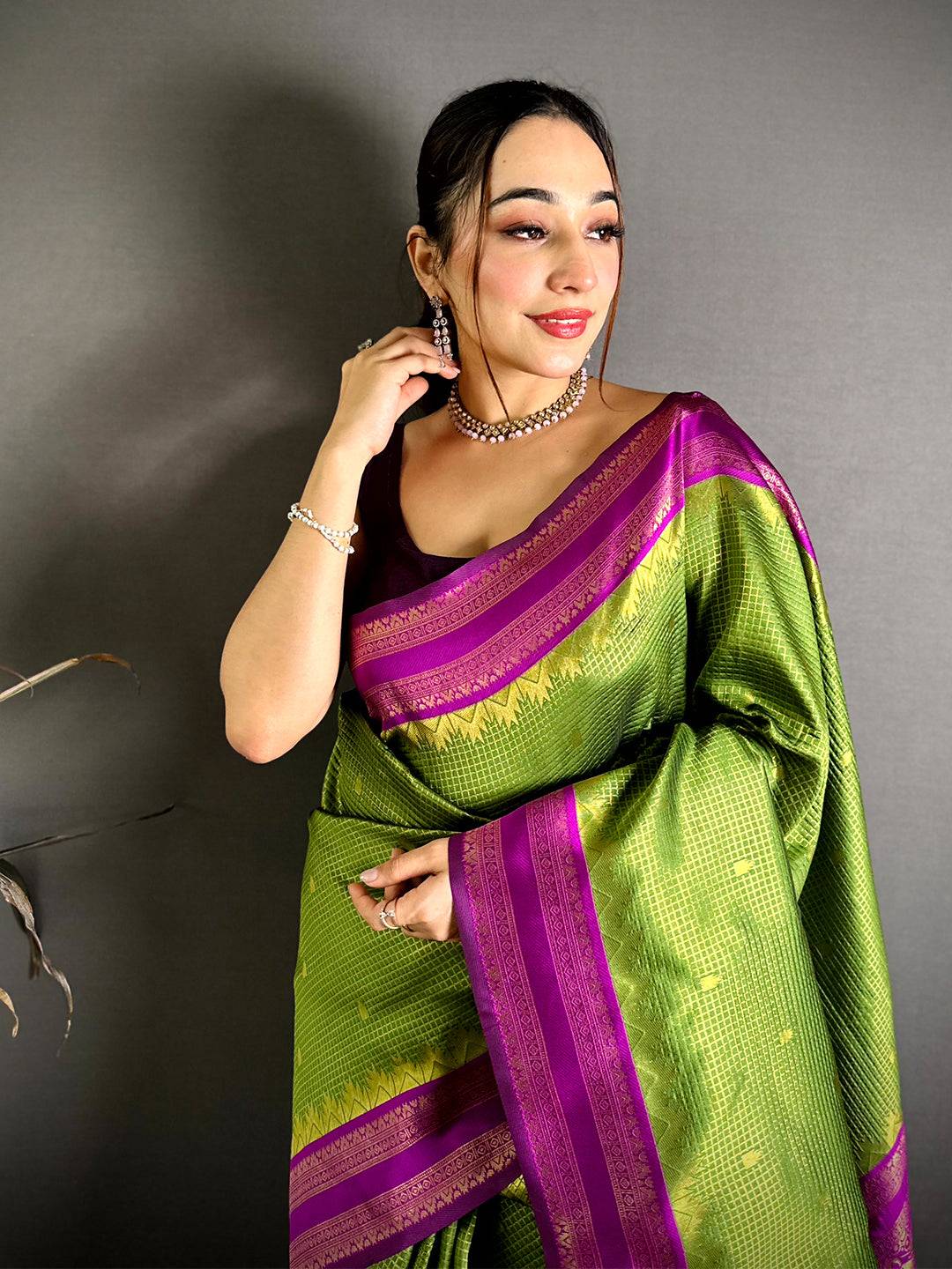Lime Green Banarasi Katan Silk Gadwal Zari Saree