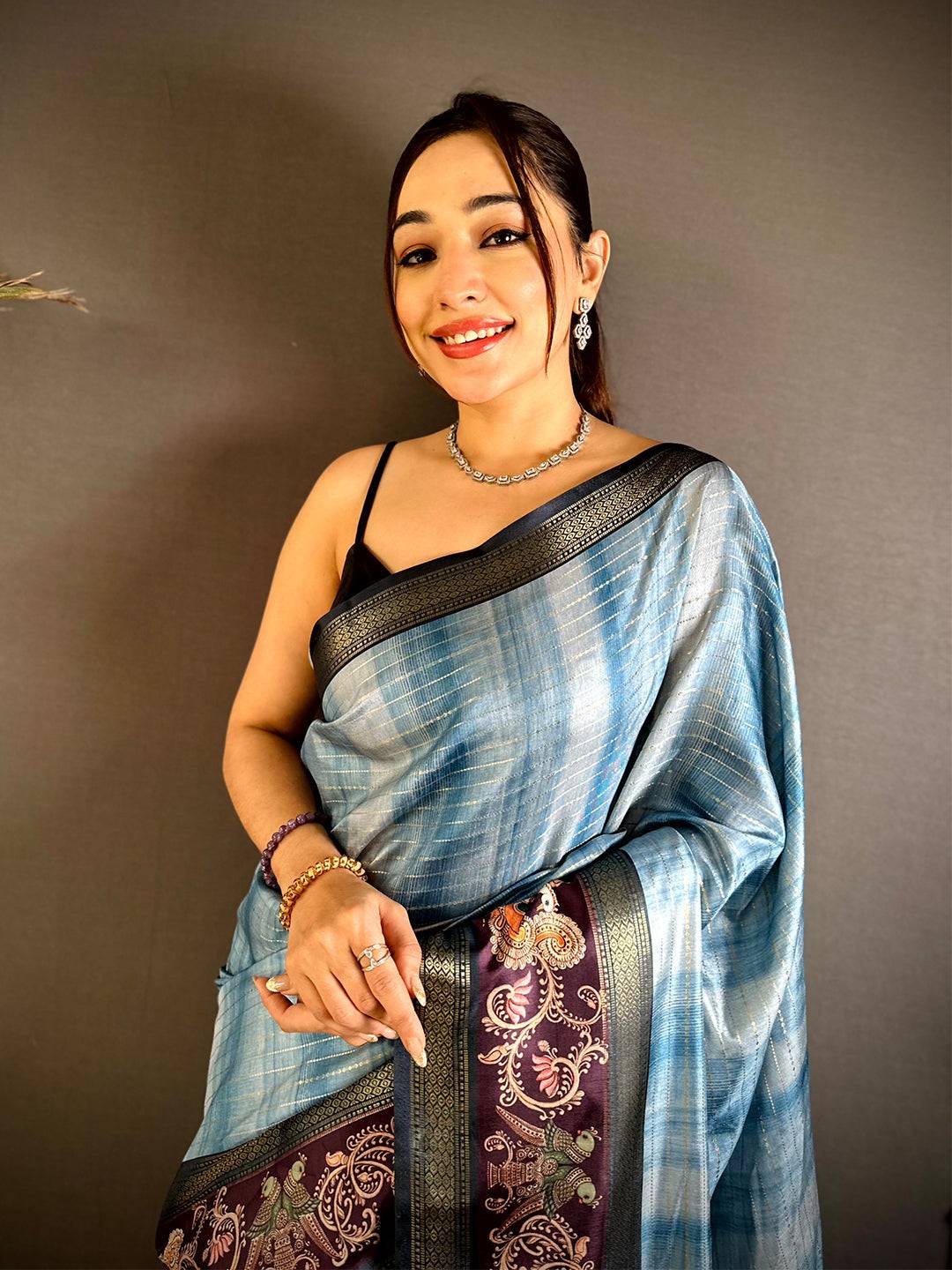 Blue Shibori Print Semi Silk Saree