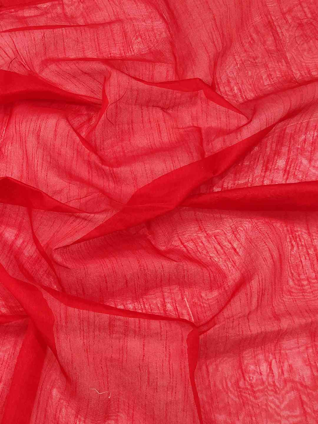Close-up of red net fabric with sequins embroidery.