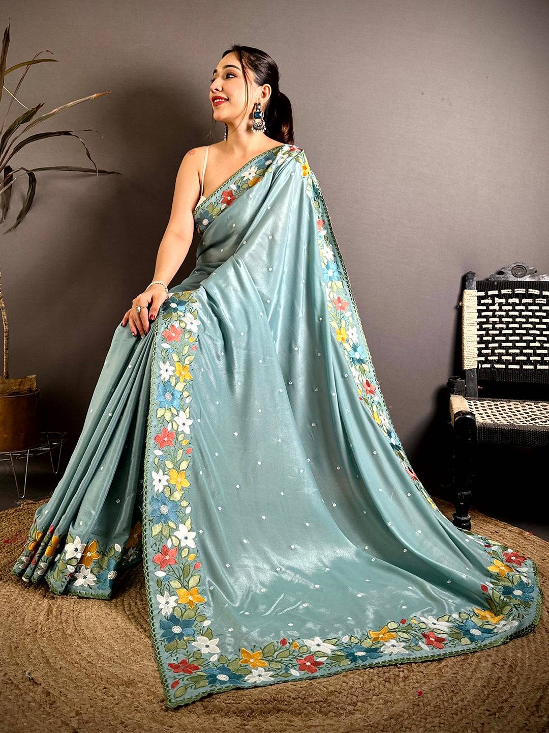 Exclusive Floral Embroidered Border Saree