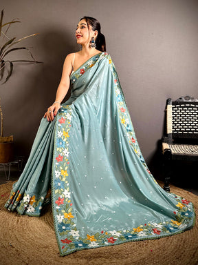 Exclusive Floral Embroidered Border Saree