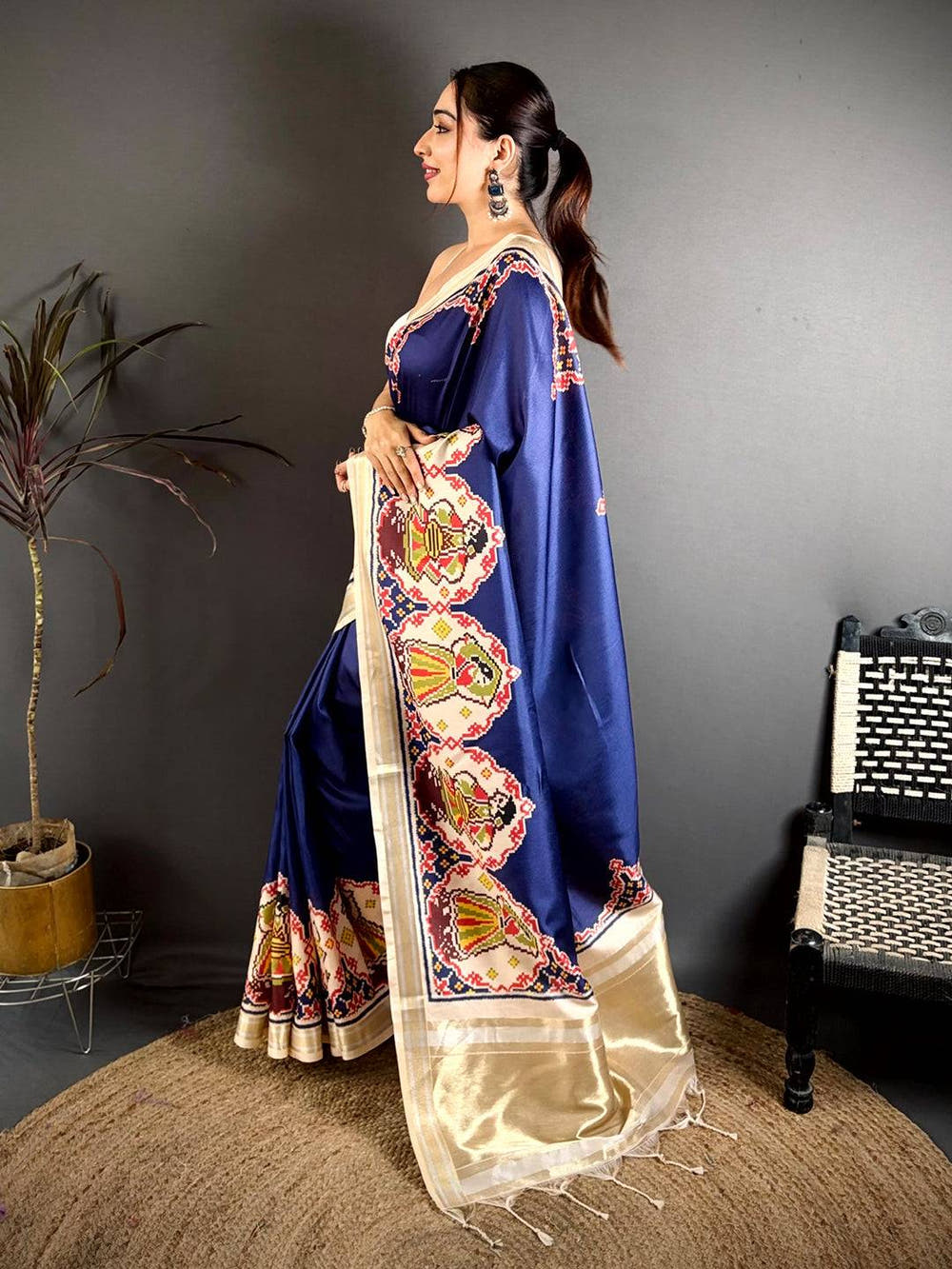 Navy Patola Print Soft Kanchi Silk Saree