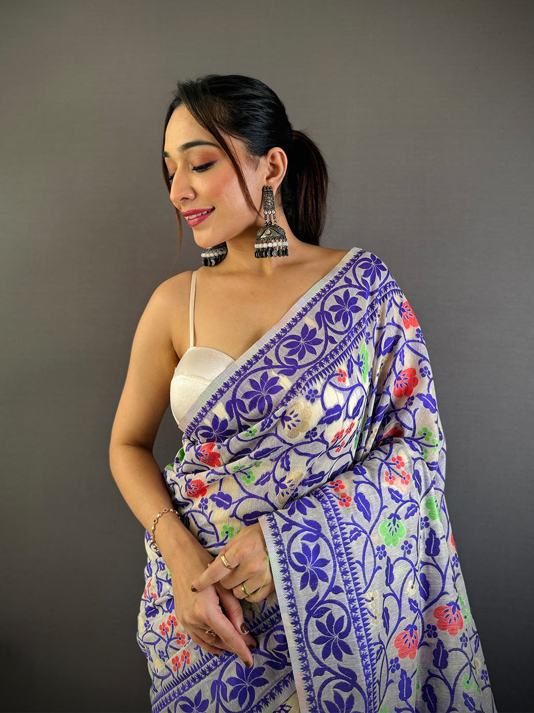 Purple Dhakai Jamdani Cotton Silk Saree
