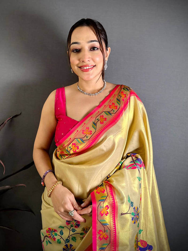 Stylish Minakari Paithani Tissue Saree