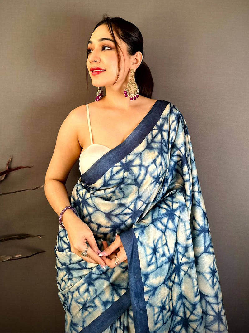 Elegant Shibori Print Tussar Saree