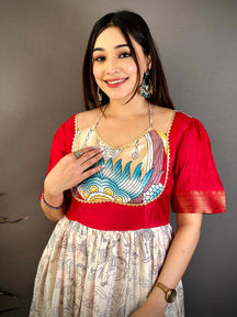 Elegant V Neck Strap Kota Doriya Dress